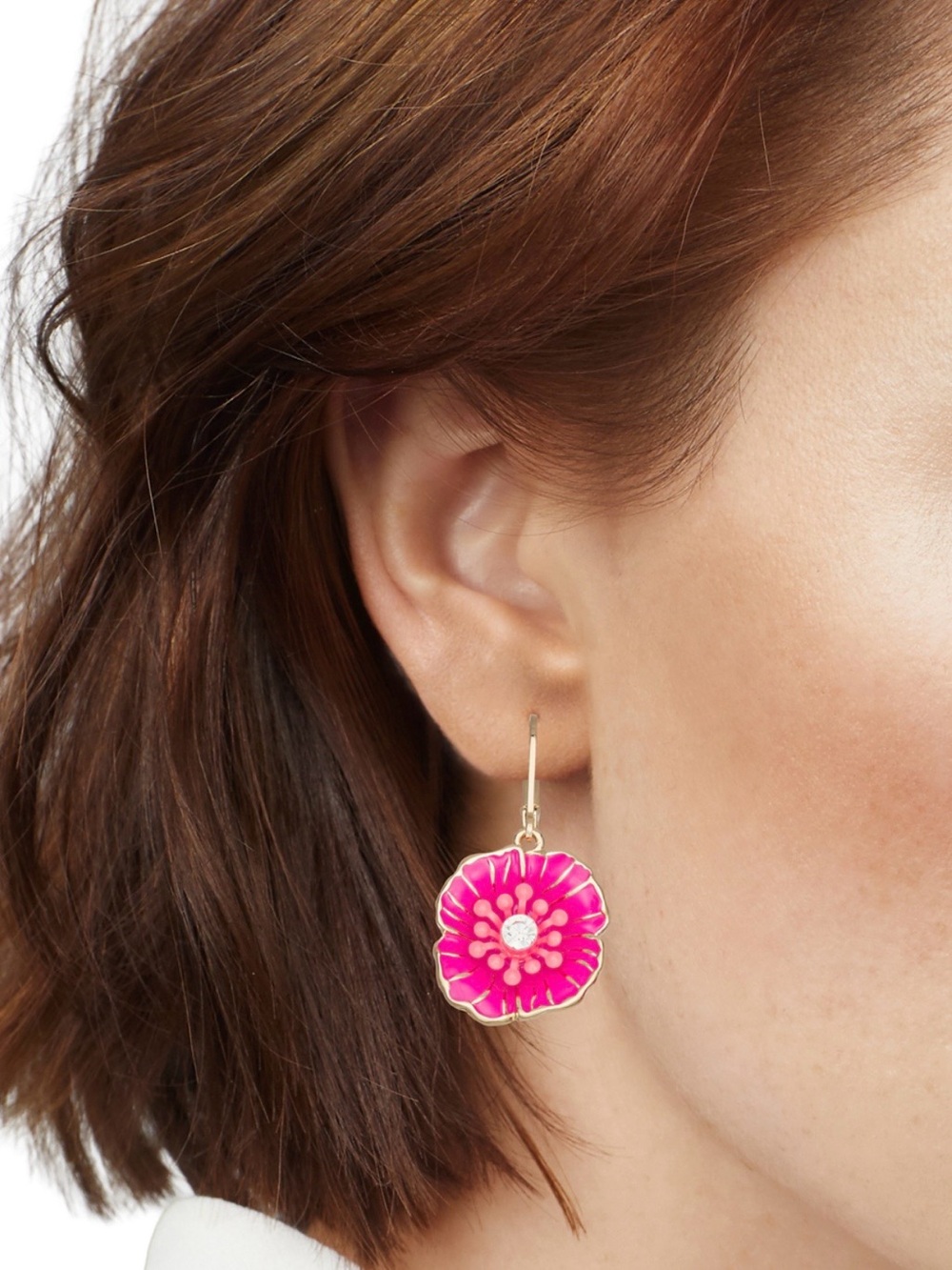 Napier Gold-Tone Bright Pink Floral Drop Earrings New